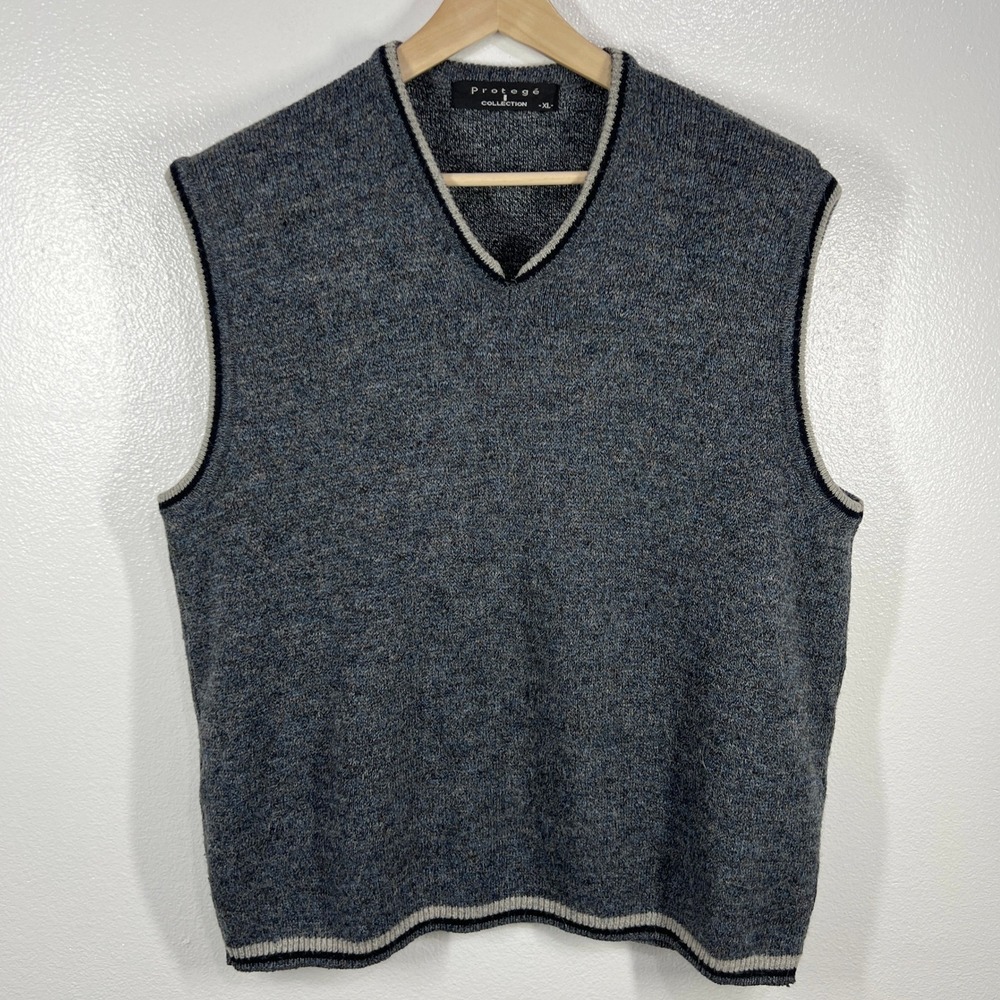 Vtg. Protege Collection Sweater Vest V-Neck Wool Alpaca‎ Blend Gray XL USA Made